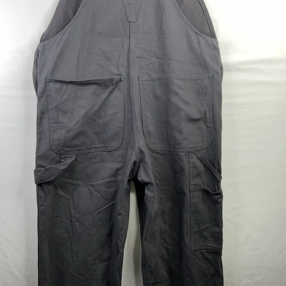 Liberty Overalls Men Charcoal Gray Canvas Bib Workwear Carpenter Pants Green Zip